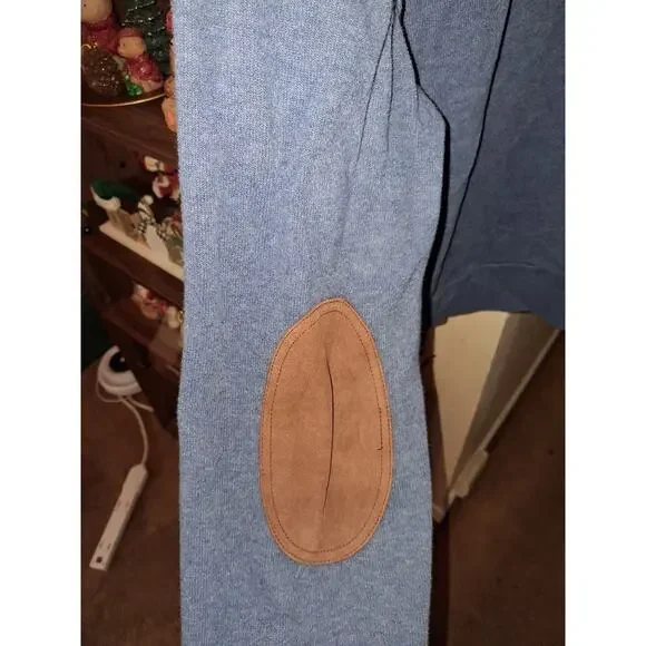 Polo Ralph Lauren Sweater Men Large Blue Shawl Collar Elbow Pads Small Pony - Picture 4 of 6